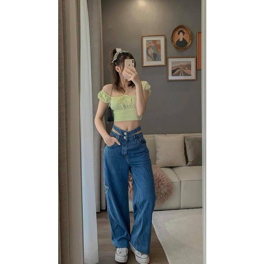Áo Croptop cổ vuông chun lưng eo Zara Auth New tag có sẵn 4661/013 4661013
