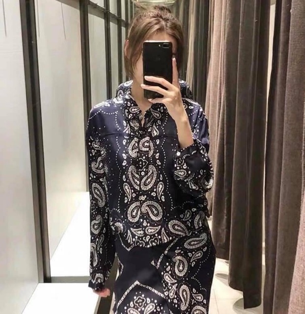 Áo sơ mi lụa dáng ngắn Zara Auth New Tag có sẵn 7385/001 7385001