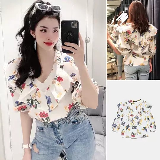 Áo Kiểu họa tiết cổ V Zara Auth New tag có sẵn 7969/030 7969030