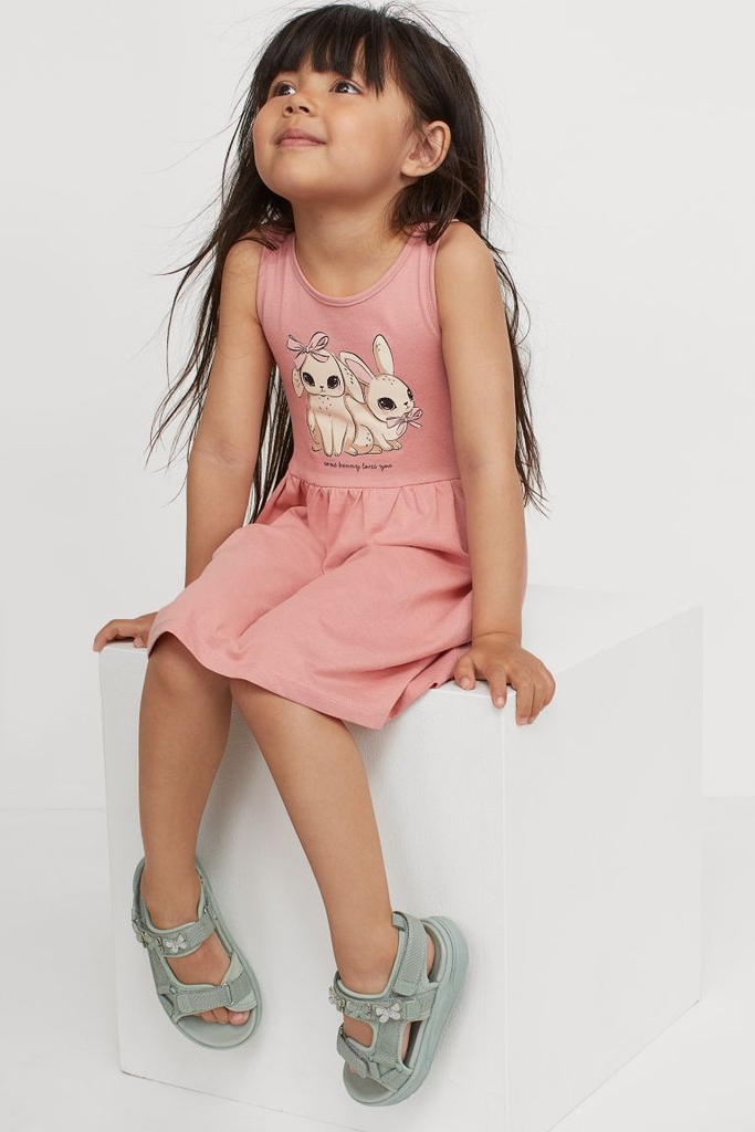 Váy thun không tay Thỏ Trắng H&M Auth New Tag có sẵn Patterned Jersey Dress 0870530078