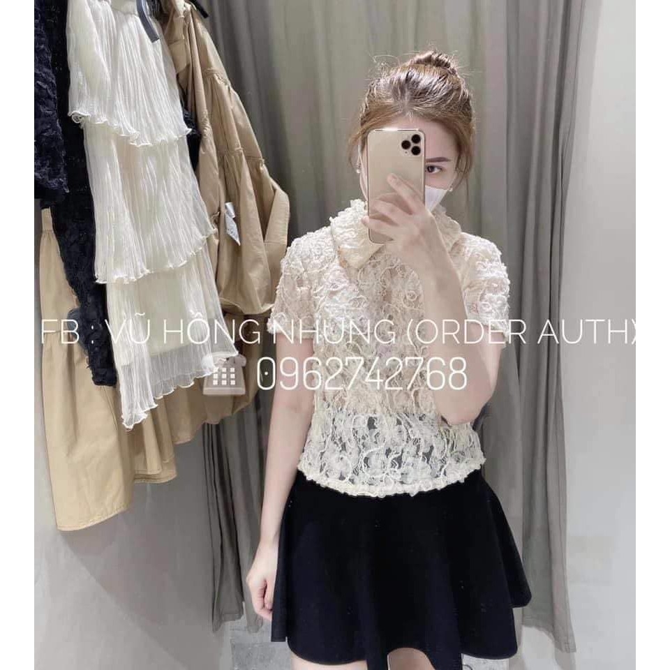 Áo dáng ngắn đáp ren cổ bẻ Zara Auth new tag có sẵn 2712/402 2712402