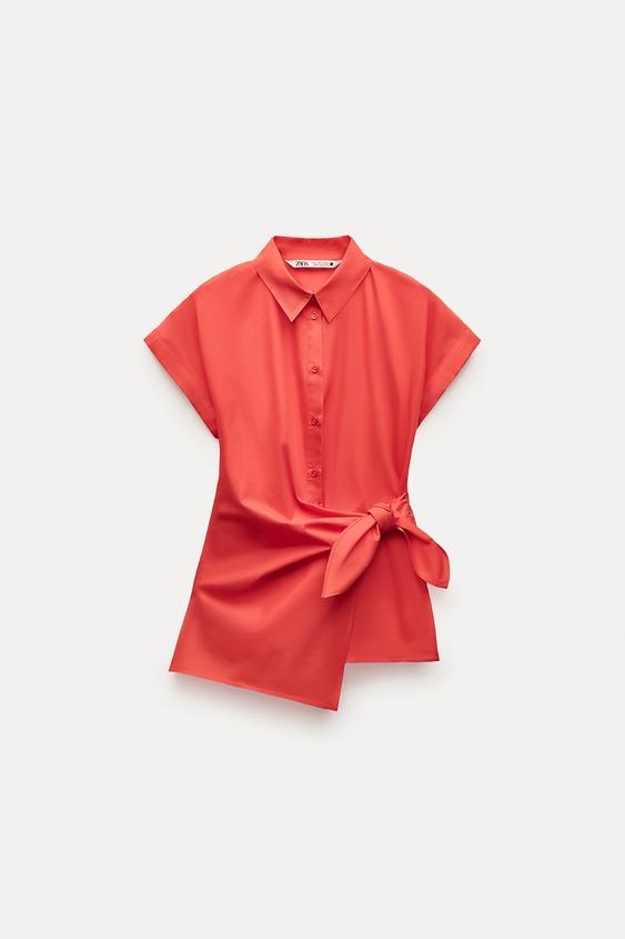 Áo sơ mi không tay vạt buộc nơ Zara Auth New Tag có sẵn 9479/048 9479048