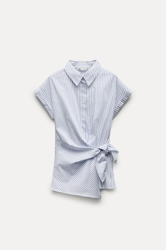 Áo sơ mi không tay vạt buộc nơ Zara Auth New Tag có sẵn 9479/048 9479048