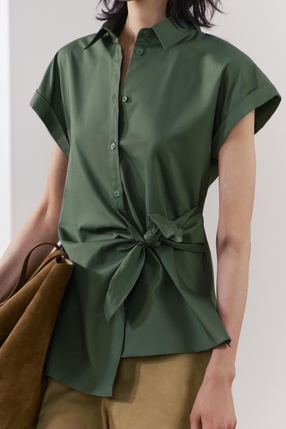 Áo sơ mi không tay vạt buộc nơ Zara Auth New Tag có sẵn 9479/048 9479048