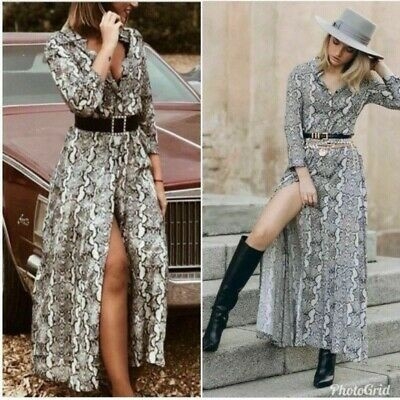 Váy sơ mi dáng dài cúc giữa họa tiết da rắn xám Zara Auth new tag có sẵn 8514/245 8514245