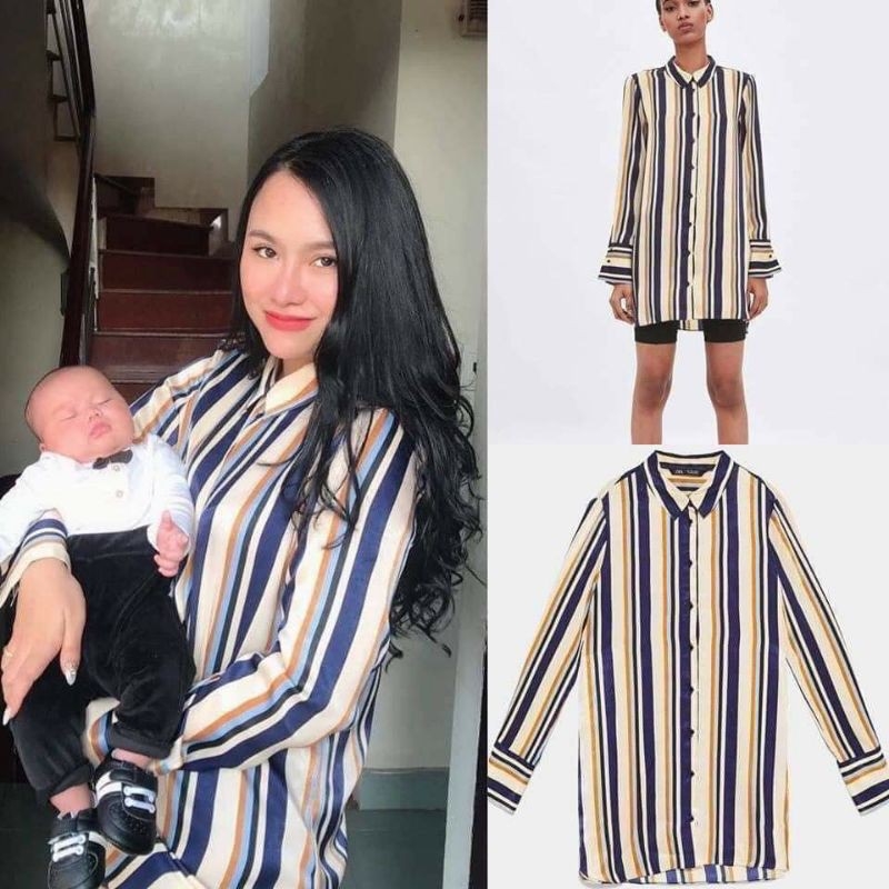 Áo sơ mi dáng dài kẻ sọc Zara Auth New tag có sẵn 3067/009 3067009