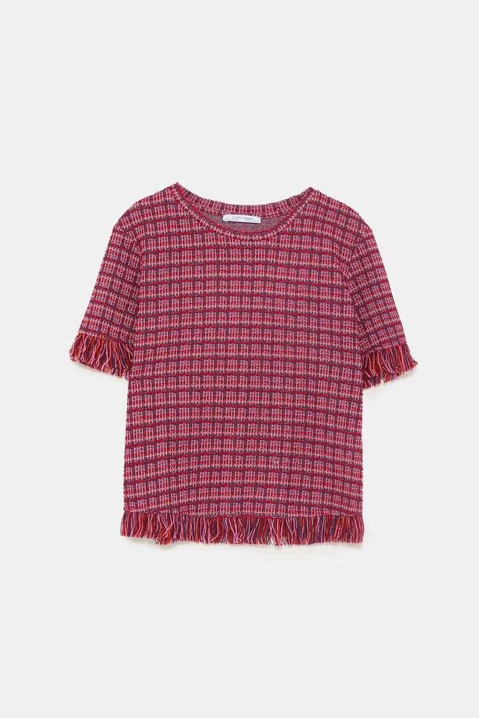 Áo phông kiểu đan viền tua rua Zara Auth New Tag có sẵn 1131/319 1131319