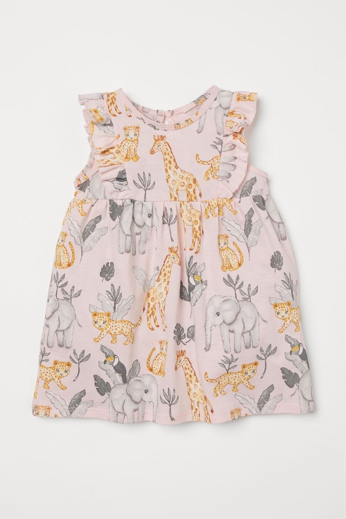 Váy cánh tiên chất liệu cotton họa tiết animal H&M Auth New Tag có sẵn 0928133011 Ruffle-trimmed Jersey Dress