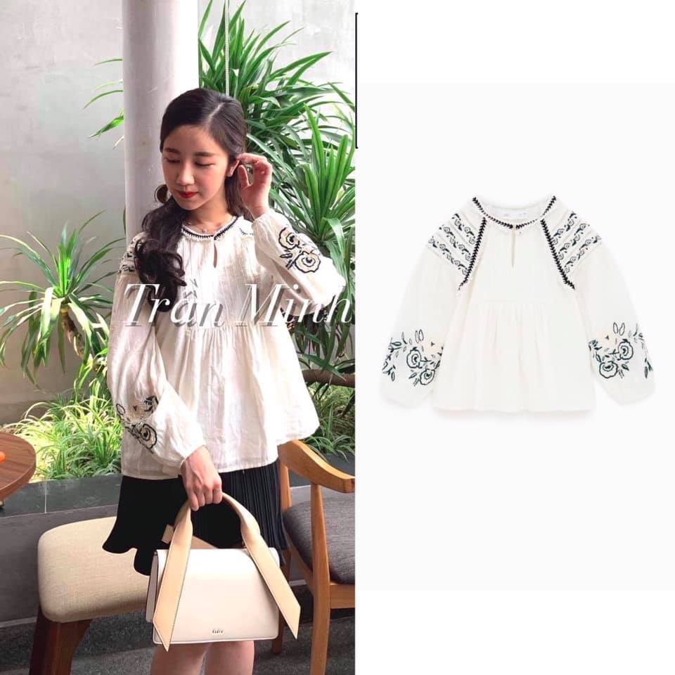 Áo blouse thêu viền tay size kid Zara Auth New Tag có sẵn 9061/602 9061602