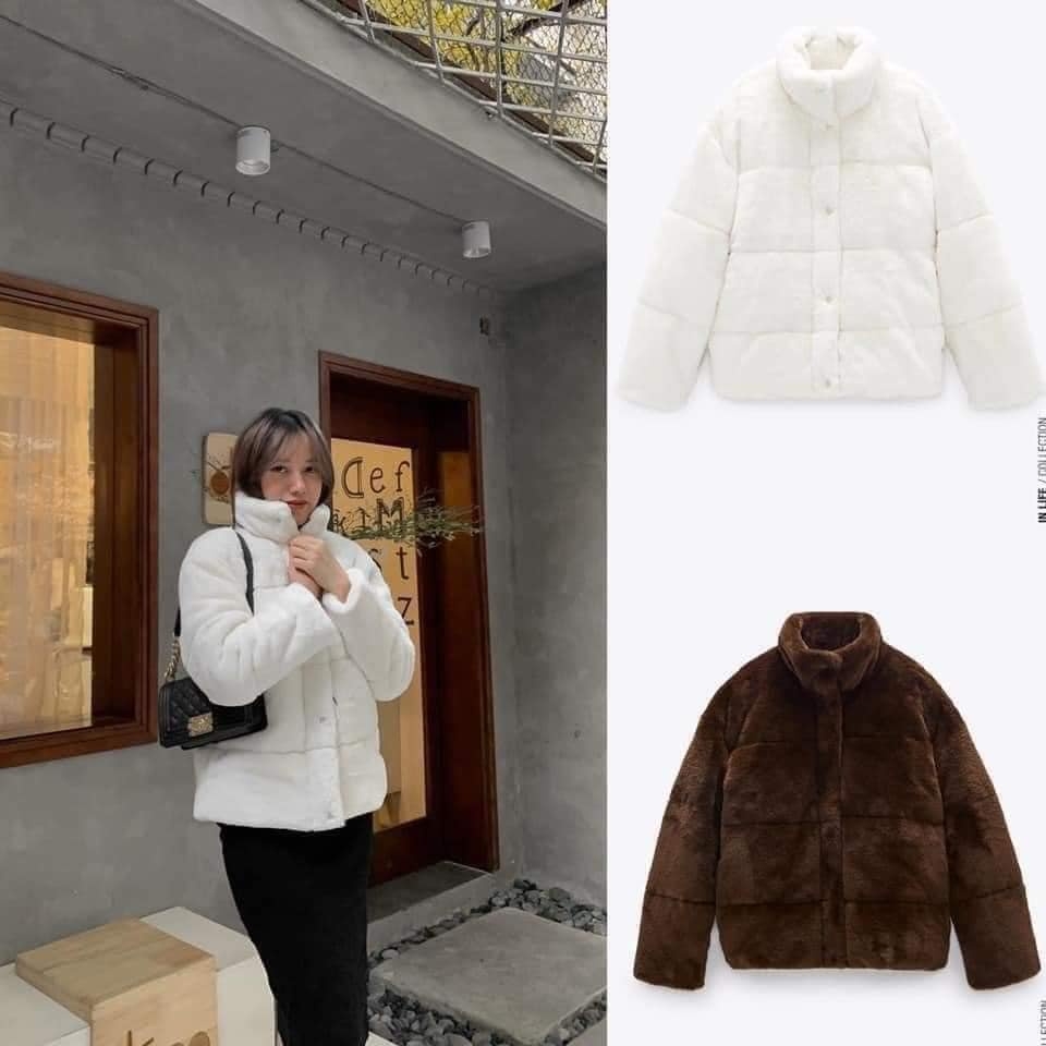 Áo khoác lông dáng ngắn cổ cao Zara Auth New Tag có sẵn 6318/228 6318228