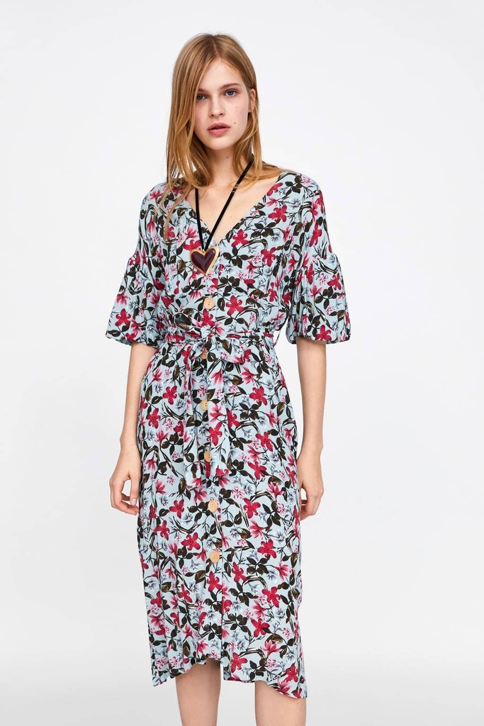Váy dáng dài midi tay lỡ cổ V Zara Auth New Tag có sẵn 4387/250 4387250