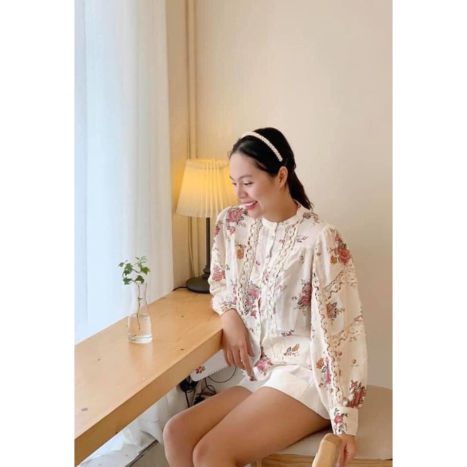 Áo kiểu in hoa thêu viền ren Zara Auth New tag có sẵn 5107/052 5107052