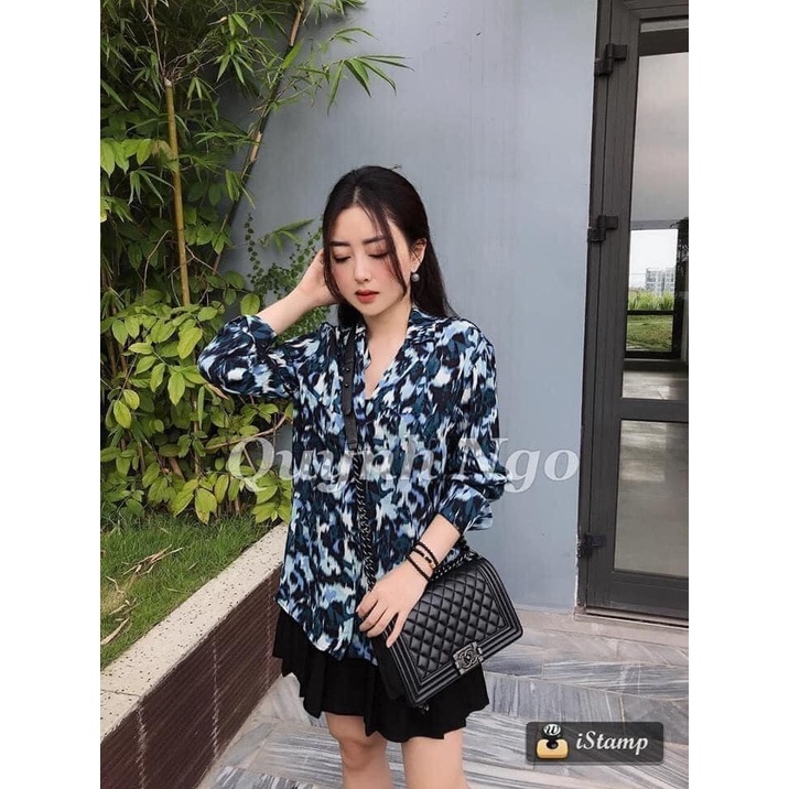 Áo sơ mi dáng rộng họa tiết Mango Auth New Tag có sẵn 67093260