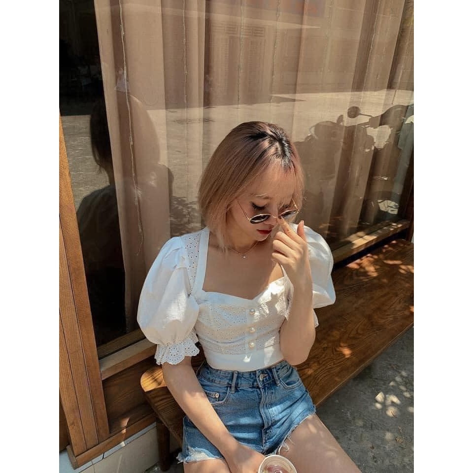 Áo kiểu Zara thêu croptop Auth new tag có sẵn