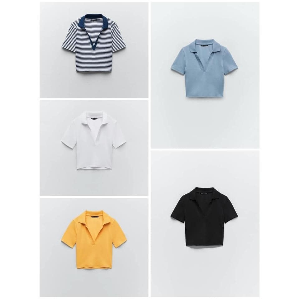 Áo Polo cổ V dáng ngắn Zara Auth new tag có sẵn 1660/318 1660318