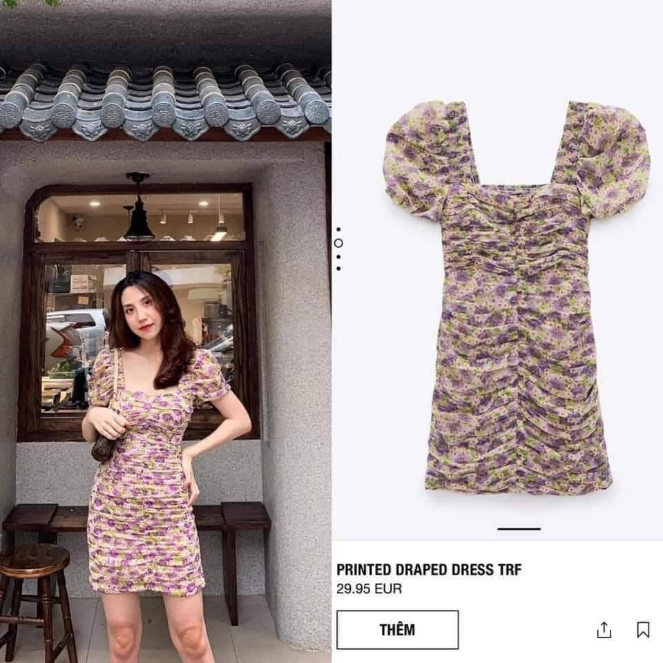 Váy dáng ngắn hoa tím cổ vuông Zara Auth new tag có sẵn 7718/711 7718711