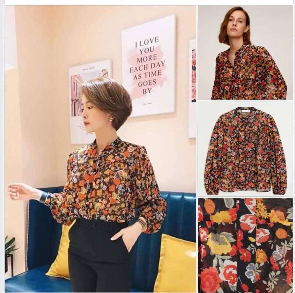 Áo blouse voan hoa Mango Auth New Tag có sẵn 67045975