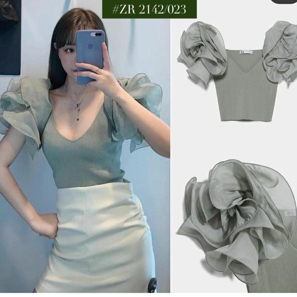 Áo kiểu len tay hoa ren Zara Auth new tag có sẵn 2142/023 2142023