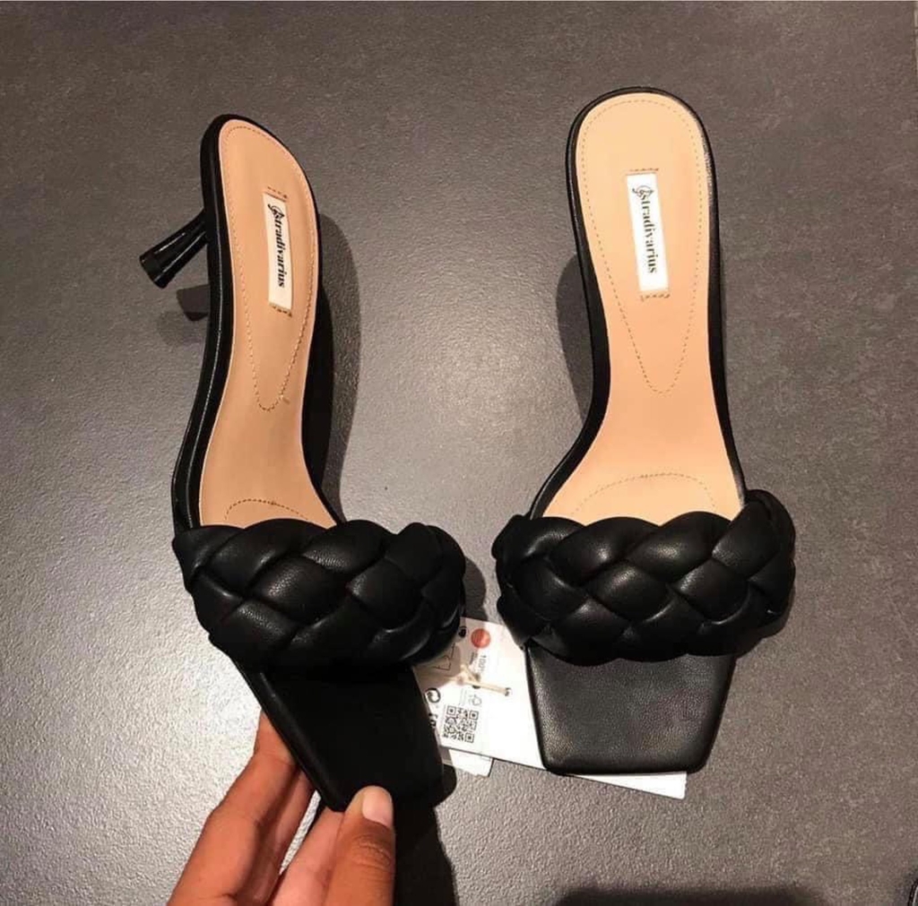 Dép cao gót bện mũi vuông Stradivarius Auth New Tag có sẵn 9220/570 9220570