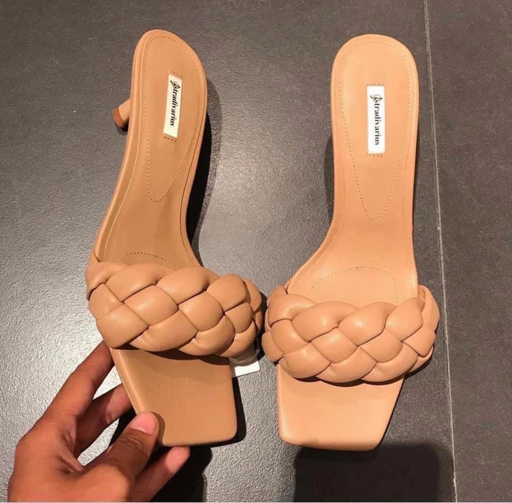 Dép cao gót bện mũi vuông Stradivarius Auth New Tag có sẵn 9220/570 9220570