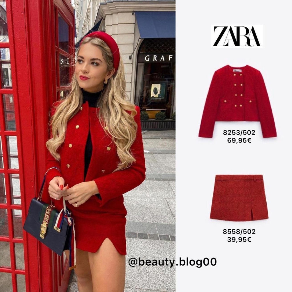 Chân váy ngắn dạ tweed khóa hông Zara Auth New Tag có sẵn (có áo cùng bộ) 8558/502 8558502