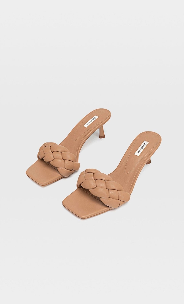 Dép cao gót bện mũi vuông Stradivarius Auth New Tag có sẵn 9220/570 9220570