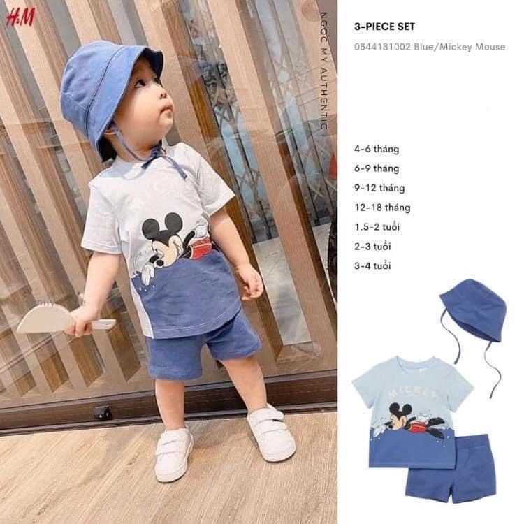 Set bộ 3 món (áo+quần+mũ) bé trai Mickey H&M Auth New Tag có sẵn 0844181002