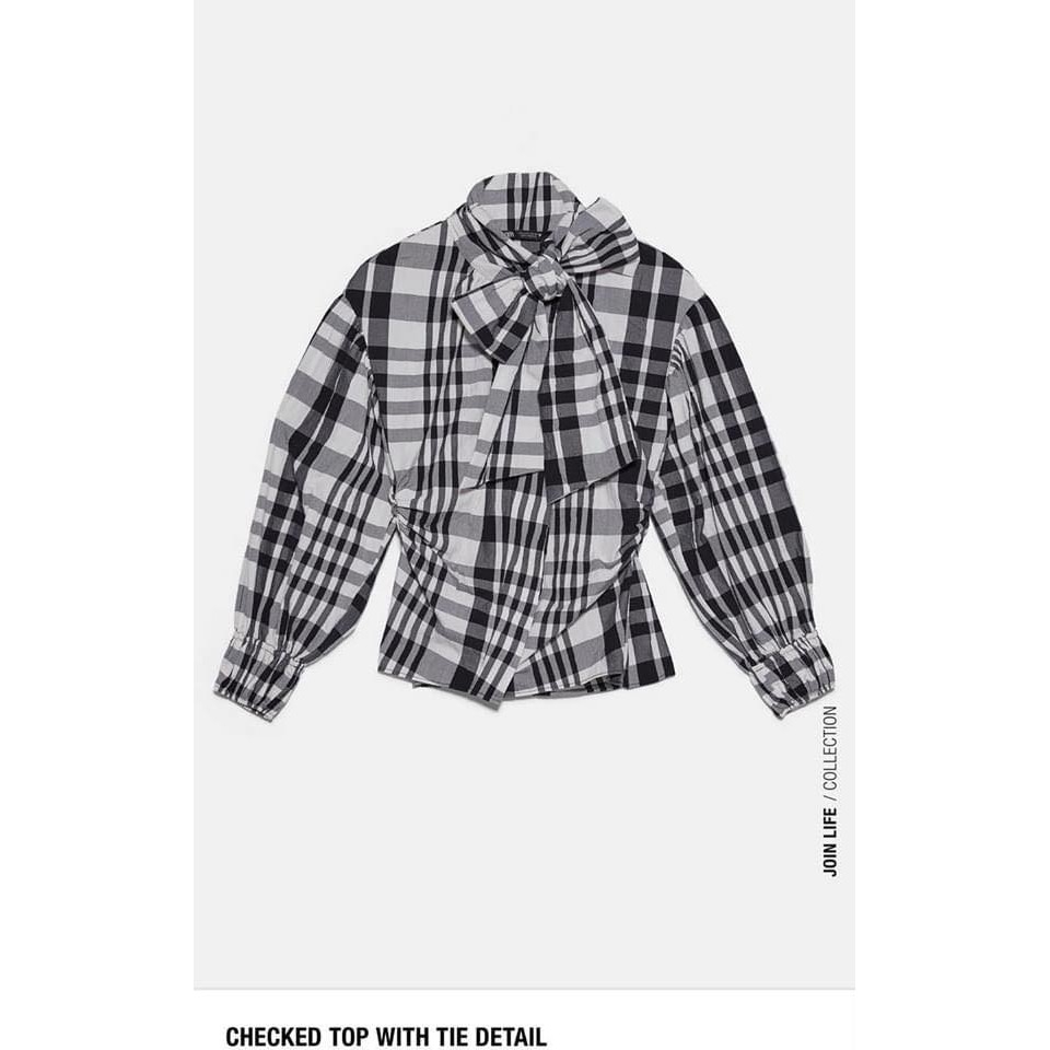 Áo kiểu kẻ nơ cổ ZARA Auth New tag có sẵn 2547/334 2547334