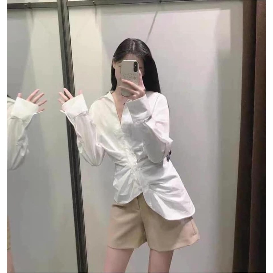Áo sơ mi nhún eo cổ đức Zara Auth New Tag có sẵn 2450/545 2450545