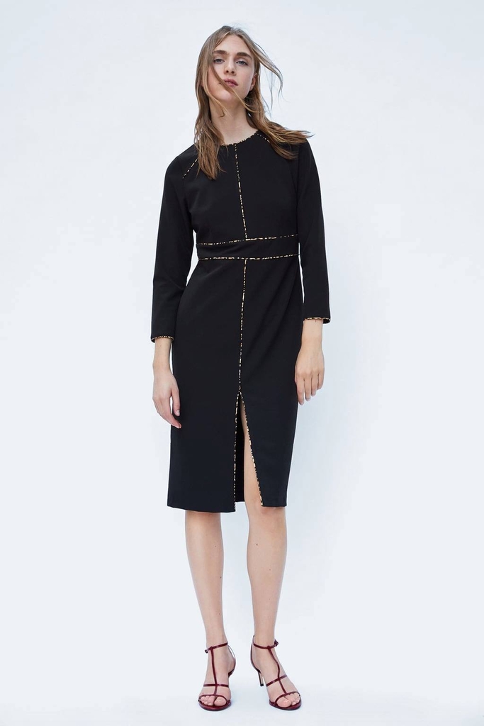Váy dáng dài công sở khóa lưng viền beo, xả vạt trước tay lỡ Zara Auth New Tag có sẵn 9878/171 9878171