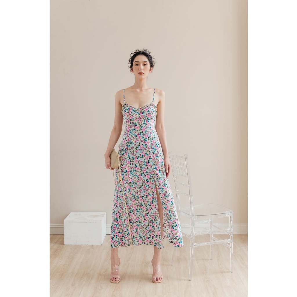 Váy hoa hai dây dáng dài xẻ tà Zara Auth New Tag có sẵn 8741/065 8741065