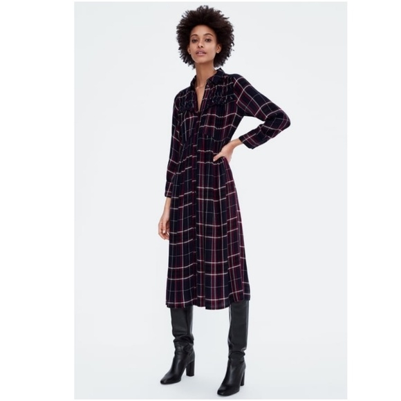 Váy dáng dài shirt dress kẻ dài tay Zara Auth New Tag có sẵn 7521/263 7521263
