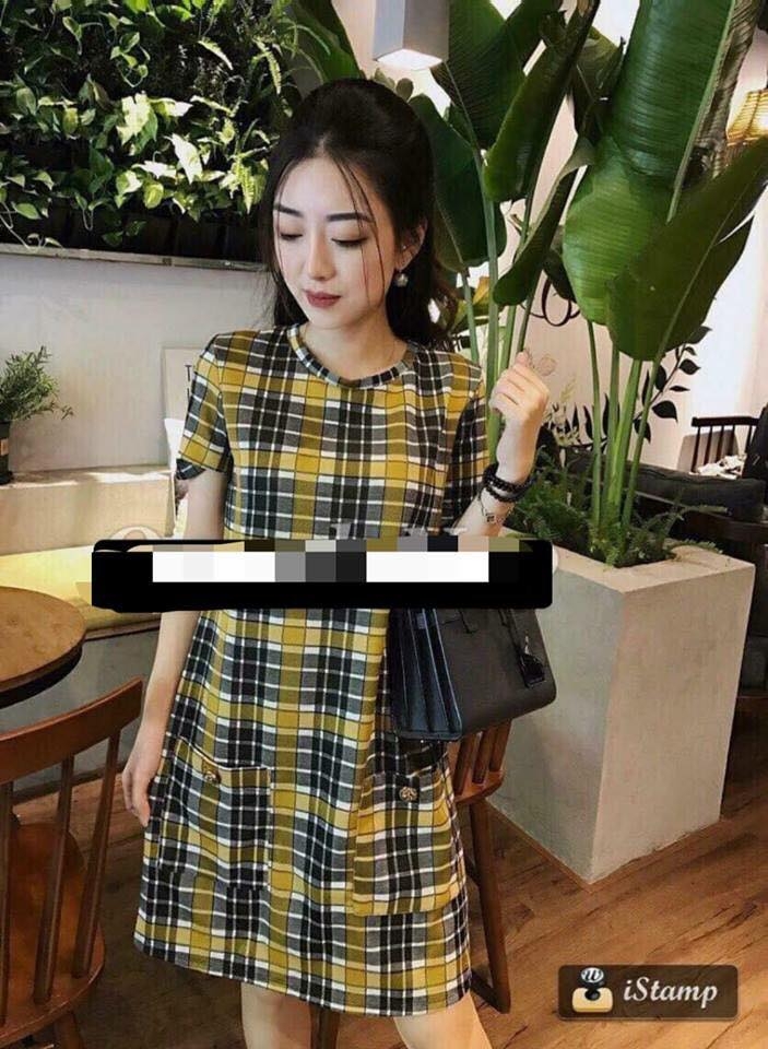 Váy kẻ suông dáng ngắn có túi khuy vàng Zara Auth New Tag có sẵn 1131/334 1131334