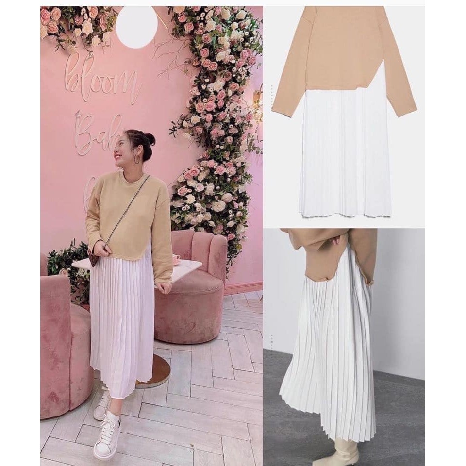 Váy  suông dáng dài nỉ phối màu Zara Auth new tag 1198/022 1198022 (bầu bí có thể có thể mặc được)