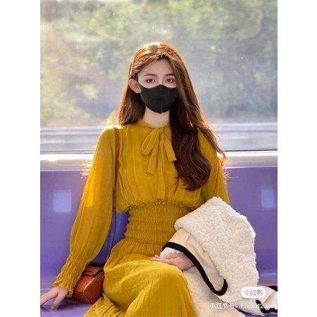 Váy dáng dài xếp ly nơ cổ Zara Auth New Tag có sẵn 9878/227 9878227