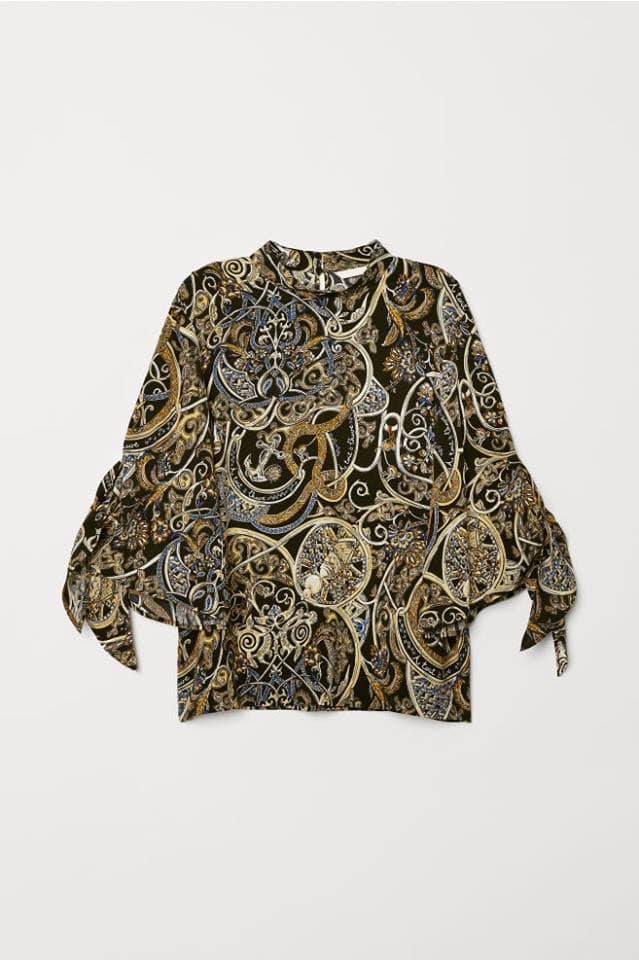 Áo blouse họa tiết cổ tròn tay nơ H&M Auth New Tag có sẵn 0667509001