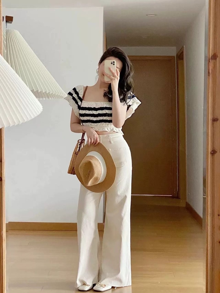 Áo len móc tay ngắn cổ vuông dáng croptop Zara Auth New Tag có sẵn 3991/030 3991030