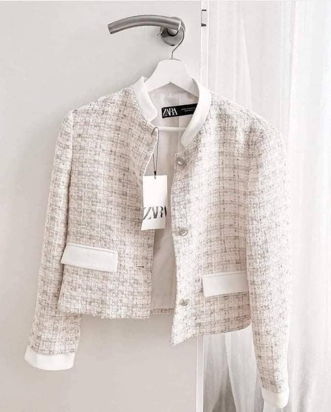 Áo khoác dạ tweed blazer dáng ngắn Zara Auth new tag có sẵn 2744/778 2744778