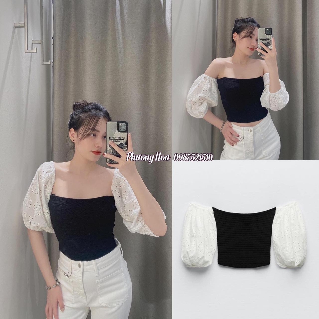 Áo len kim phối vải tay bồng Zara Auth New Tag có sẵn 4331/139 4331139