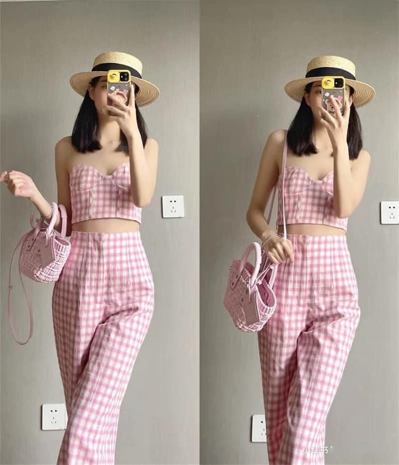 Quần kẻ hồng dáng dài ống rộng Zara Auth New Tag có sẵn 6929/403 6929403