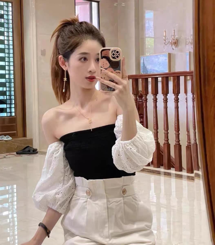 Áo len kim phối vải tay bồng Zara Auth New Tag có sẵn 4331/139 4331139