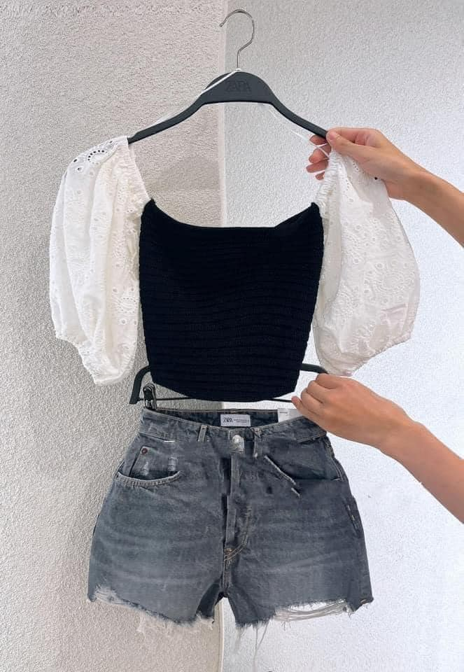 Áo len kim phối vải tay bồng Zara Auth New Tag có sẵn 4331/139 4331139