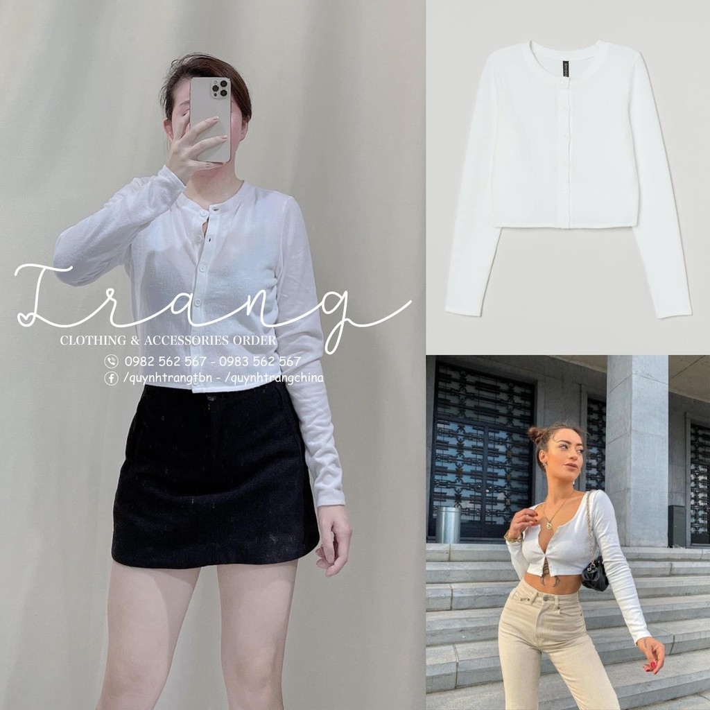 Áo Cardigan dáng ngắn mặt bông mịn form nhỏ H&M Auth New tag có sẵn 0917888