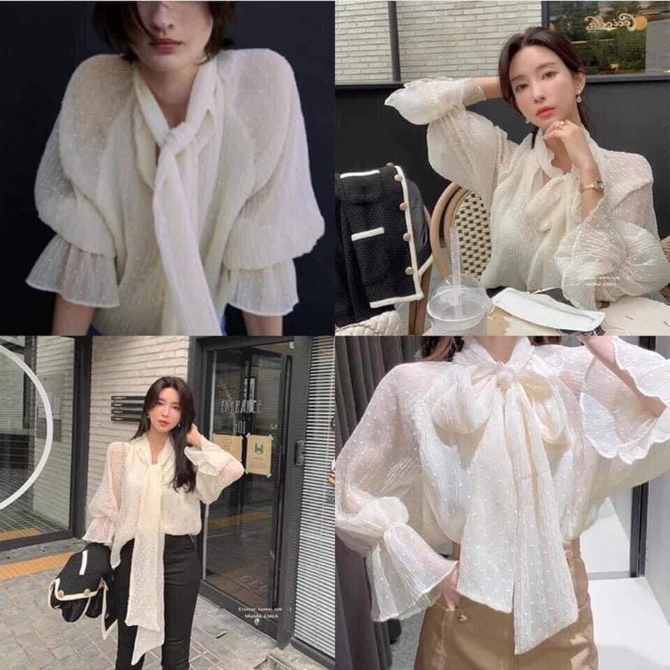 Áo kiểu tiểu thư kèm nơ cổ Zara Auth New tag có sẵn 7969/225 7969225
