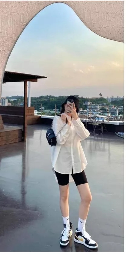 Quần legging nữ lửng H&M auth new tag có sẵn vải thun cotton biker đùi dáng ôm bó lưng co dãn tập gym yoga 0711582