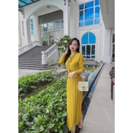 Váy dáng dài xếp ly nơ cổ Zara Auth New Tag có sẵn 9878/227 9878227