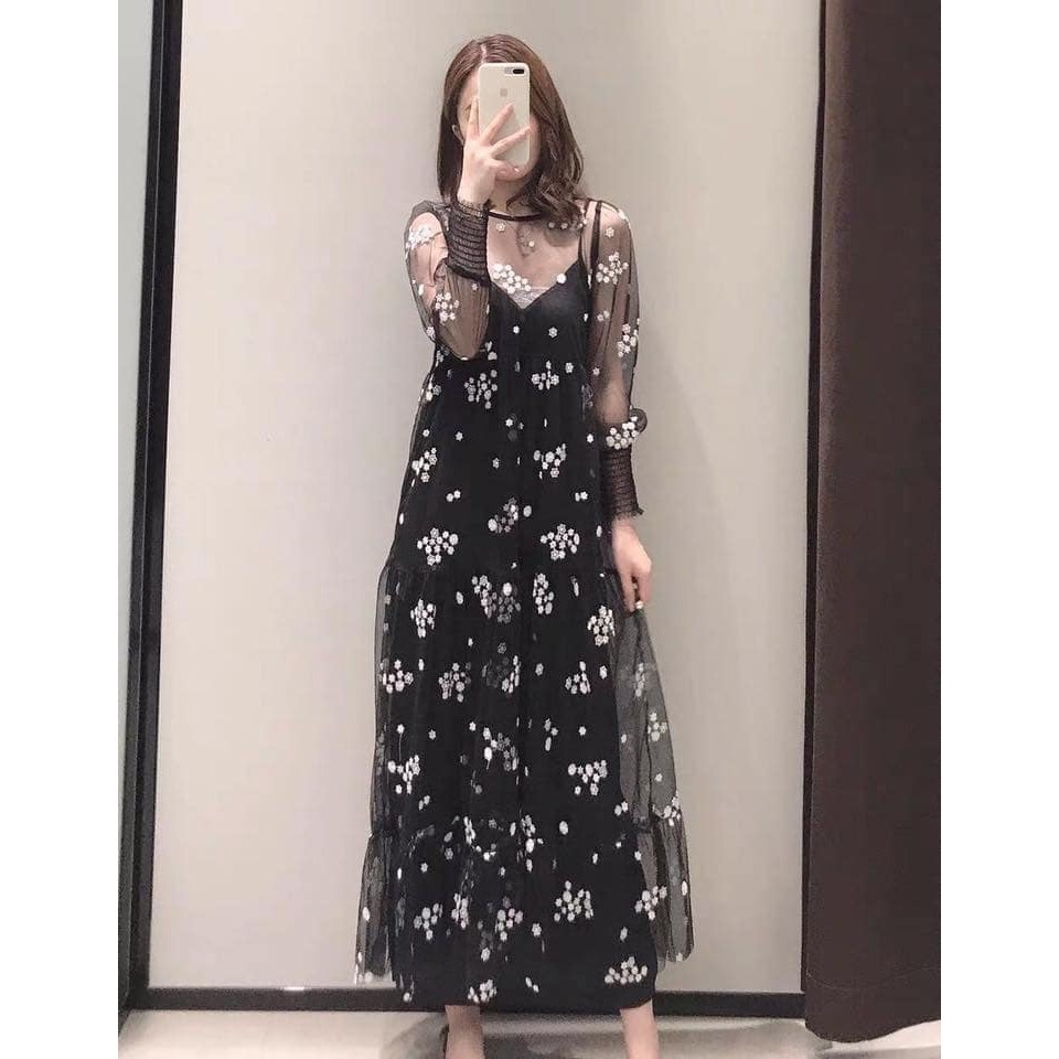 Váy phối ren dáng dài Zara Auth new tag có sẵn 7521/309 7521309