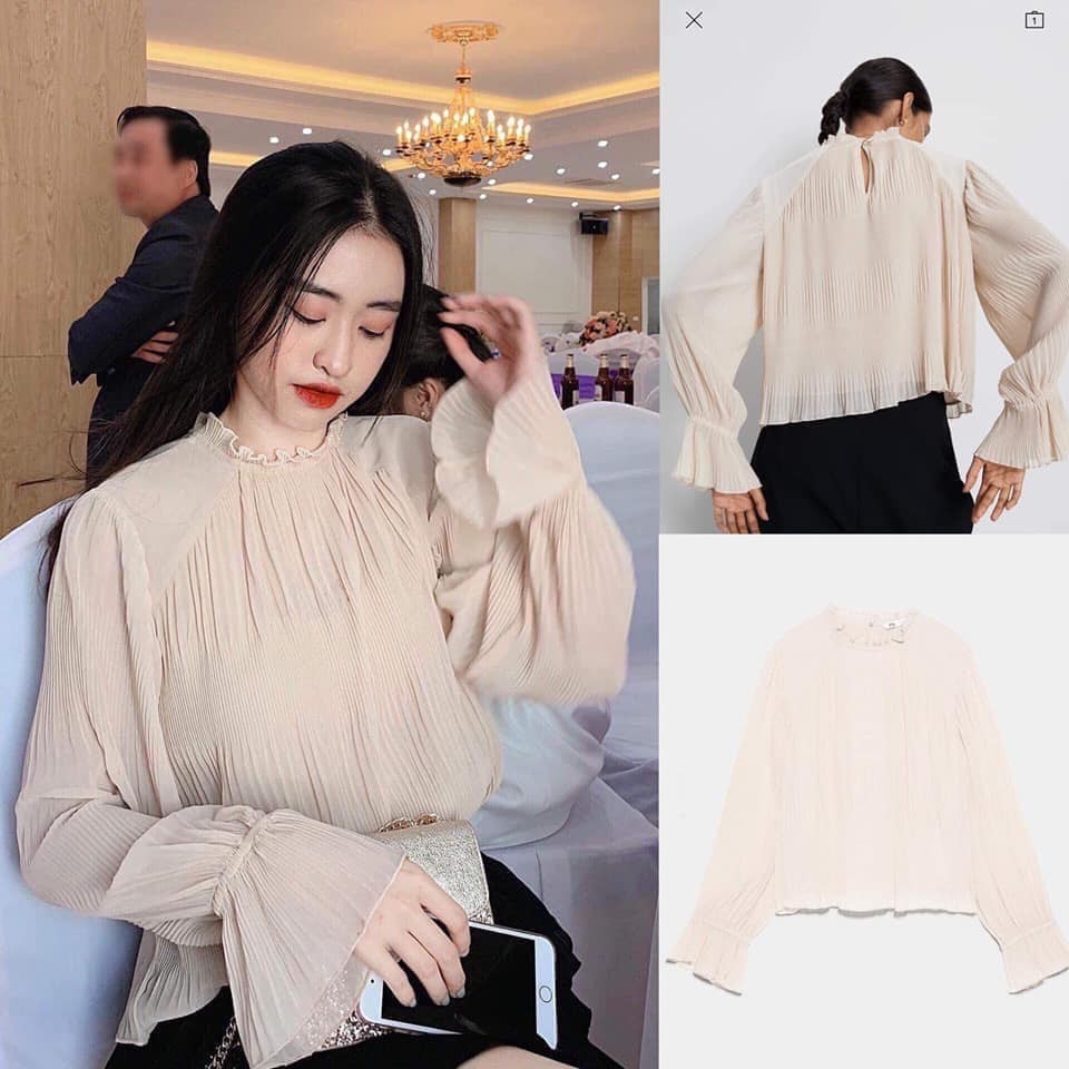 Áo blouse tiểu thư dập ly Zara Auth new tag có sẵn