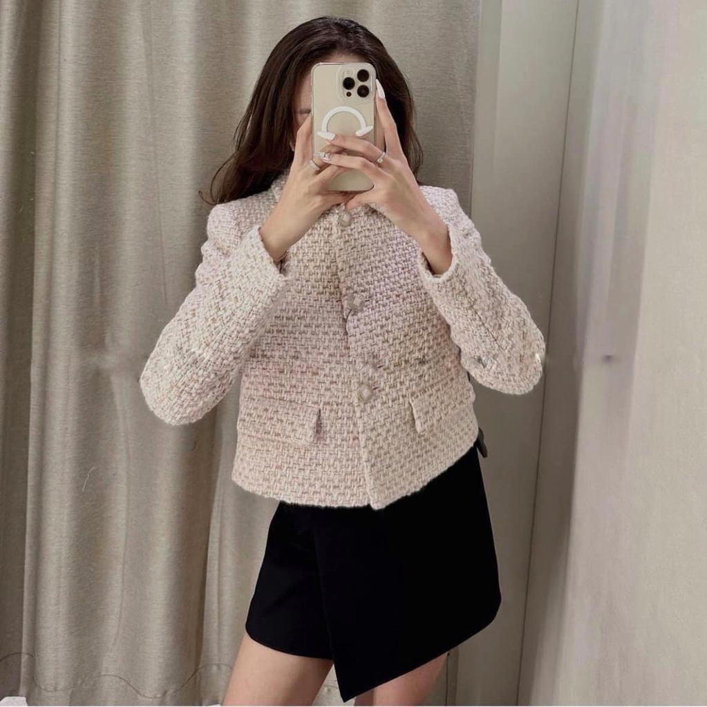 Áo khoác dạ tweed bông dáng ngắn Zara Auth New Tag có sẵn 8383/175 8383175