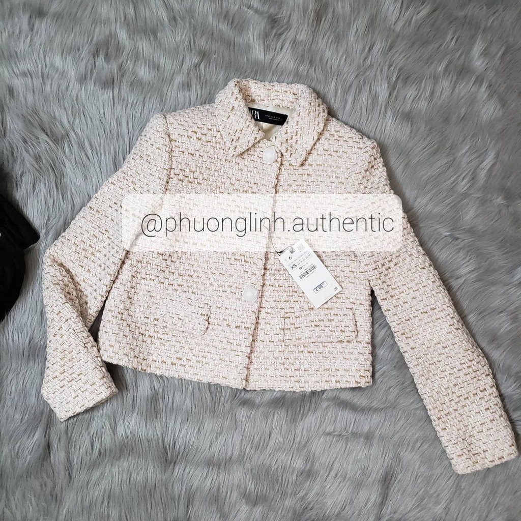 Áo khoác dạ tweed bông dáng ngắn Zara Auth New Tag có sẵn 8383/175 8383175